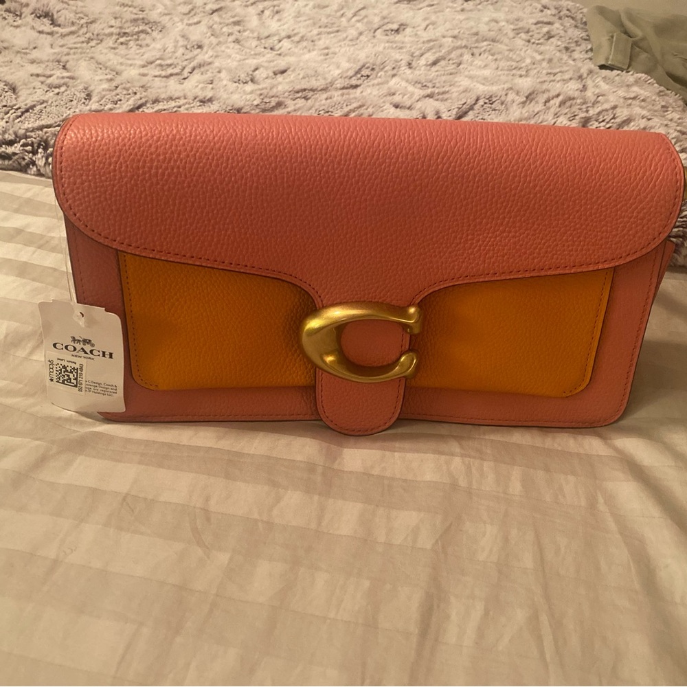 Coach Pink and Orange Clutch with Gold Hardware